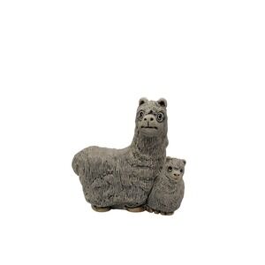 Coad Peru Pottery Llama Figurine Mother and Baby Alpaca Folk Art Grey 3.75 Inch